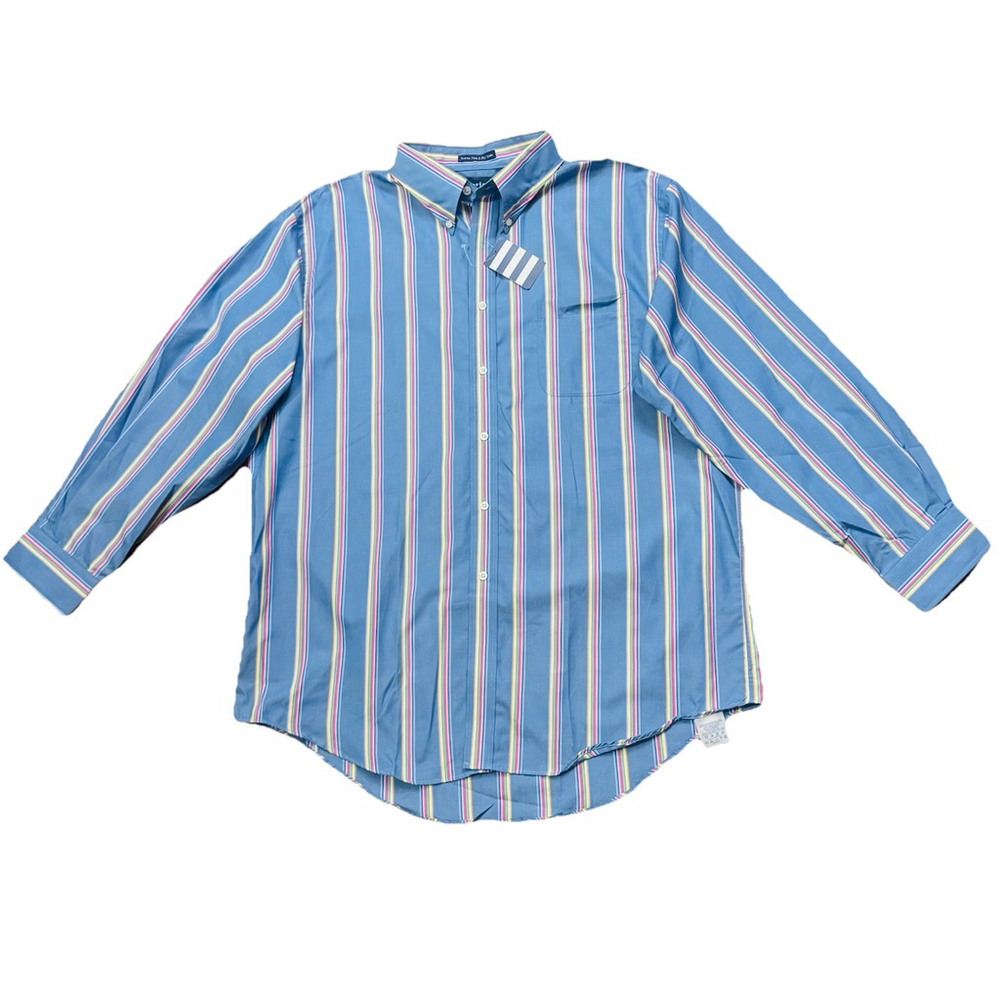 NWT Lands’ End Super Fine 2-Ply Yarn Striped Men Shirt Size:17 32-33 Long Sleeve